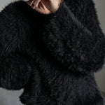 Fuzzy Feather Knit Drop Shoulder Sweater