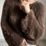 Fuzzy Feather Knit Drop Shoulder Sweater