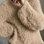 Fuzzy Feather Knit Drop Shoulder Sweater