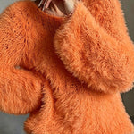 Fuzzy Feather Knit Drop Shoulder Sweater
