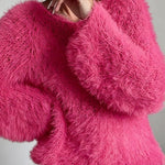 Fuzzy Feather Knit Drop Shoulder Sweater
