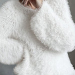 Fuzzy Feather Knit Drop Shoulder Sweater