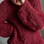 Fuzzy Feather Knit Drop Shoulder Sweater