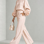 Floral Cuff Blouse And Wide Leg Pants Set