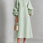Floral Cuff Button Front Lantern Sleeve Maxi Dress