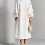 Floral Cuff Button Front Lantern Sleeve Maxi Dress