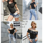 Off Shoulder Puff Sleeve Ruffle Trim Tops Bodysuits - Zeagoo (Us Only)