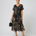 Tara Wyndham | V-Neck Batwing Bow Print Midi Dress For Women