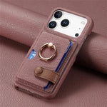 Universal Leather Phone Case for iPhone 17/16/15 | Sleek Protective Wallet Design with Ring Holder
