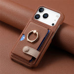 Universal Leather Phone Case for iPhone 17/16/15 | Sleek Protective Wallet Design with Ring Holder