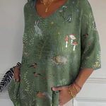 Woodland And Animals Repeat Pattern Printed Women's Casual Pullover Knit