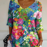 Women's Vintage Lovely Floral Art Print Casual Pullover Knit
