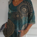 Women's Vintage Circle Totem Abstract Geometry Casual Pullover Knit