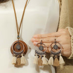 Vintage Distressed Bohemian Tassel Necklace Earrings Set