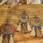 Vintage Distressed Bohemian Tassel Necklace Earrings Set