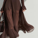 Vintage Square-neck Sheer Sleeves Flare Midi Dress