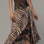 Vintage Zebra Print Patchwork Sleeveless Midi Dress