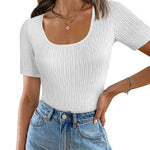 Zeagoo Short Sleeve Square Neck Slim Fitted Tops
