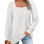 Zeagoo Long Sleeve Shirts Square Neck Pleated Tunic Tops