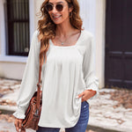 Zeagoo Long Sleeve Shirts Square Neck Pleated Tunic Tops