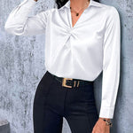 Satin V Neck Twist Front Silk Shirts - Zeagoo (Us Only)