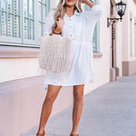 Linen Tunic Dress Shirts Boho Coverup Dresses with Belt - Zeagoo (Us Only)