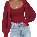 Puff Long Sleeve Bodysuit Leotard Sheer Top - Zeagoo (Us Only)