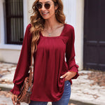 Zeagoo Long Sleeve Shirts Square Neck Pleated Tunic Tops