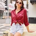 Satin Silk Shirt Floral Button Down Blouse - Zeagoo (Us Only)