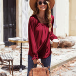 Zeagoo Long Sleeve Shirts Square Neck Pleated Tunic Tops