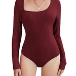 Zeagoo Women's Bodysuit 2023 One Piece Asymmetrical Neck Long Sleeve Ribbed Slim Thong Body Suit Tops for Women