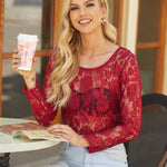 Sexy Sheer Floral Lace Blouse Top - Zeagoo (Us Only)