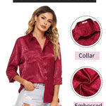 Satin Silk Shirt Floral Button Down Blouse - Zeagoo (Us Only)