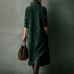 ISNA GREEN LOOSE SUEDE LAPEL LONG SLEEVE MIDI DRESS