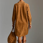 SYBIL LOOSE LAPEL V-NECK PRINTED LONG-SLEEVED MIDI DRESS