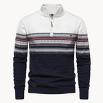 Men's Cozy Cotton Blend Pullover | Elegant Two-Tone Zip Sweater