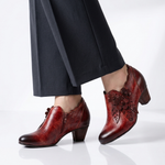 Women's Floral Leather Ankle Boots | Elegant Vintage Everyday Style