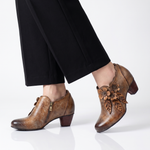 Women's Floral Leather Ankle Boots | Elegant Vintage Everyday Style