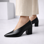 Women's Genuine Italian Leather Block Heels | All-Day Comfort Fit
