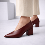 Women's Genuine Italian Leather Block Heels | All-Day Comfort Fit