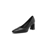 Women's Genuine Leather Block Heel Pumps | Elegant All-Day Comfort Style