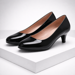 Women's Glossy Leather Black Pumps | Sleek All-Day Comfort Design