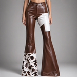 Women's Glossy Leather Flare Pants | Statement Sculpted Silhouette