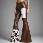 Women's Glossy Leather Flare Pants | Statement Sculpted Silhouette