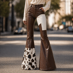 Women's Glossy Leather Flare Pants | Statement Sculpted Silhouette