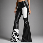 Women's Glossy Leather Flare Pants | Statement Sculpted Silhouette