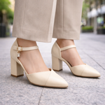 Women's Italian Leather Block Heel Pumps | Comfortable All-Day Wear