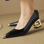 Women's Leather Pointed Block Heel Pumps | Refined Office Fit
