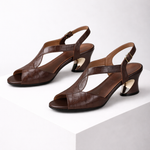 Women's Italian Leather T-Strap Heeled Sandals | Elegant All-Day Comfort Design