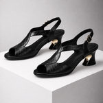 Women's Italian Leather T-Strap Heeled Sandals | Elegant All-Day Comfort Design